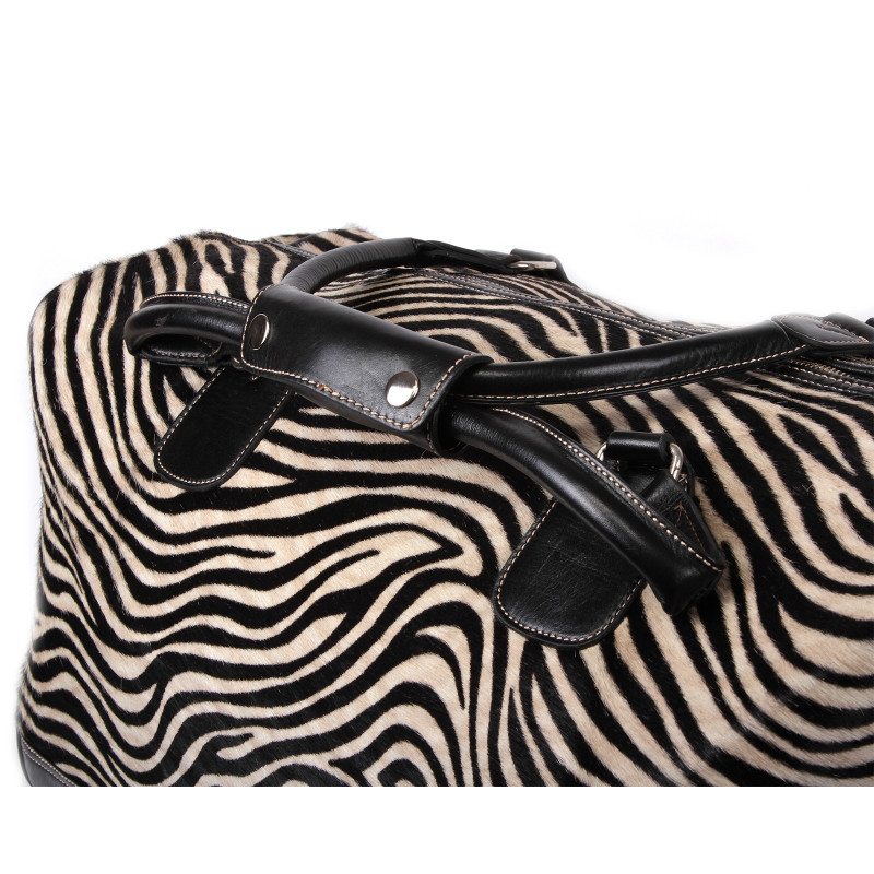Black Zebra Cow Hide Leather Holdall bag - Brandslock