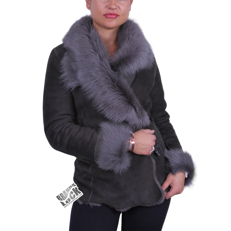 Grey Suede Short Spanish Toscana Sheepskin Leather Jacket - Brandslock