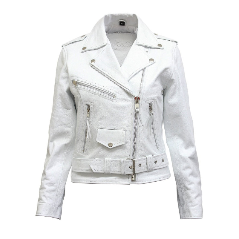 Women's White Leather Biker Jacket BNWTLiza