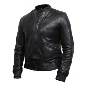 Men's Black Leather Biker Jacket -Jace