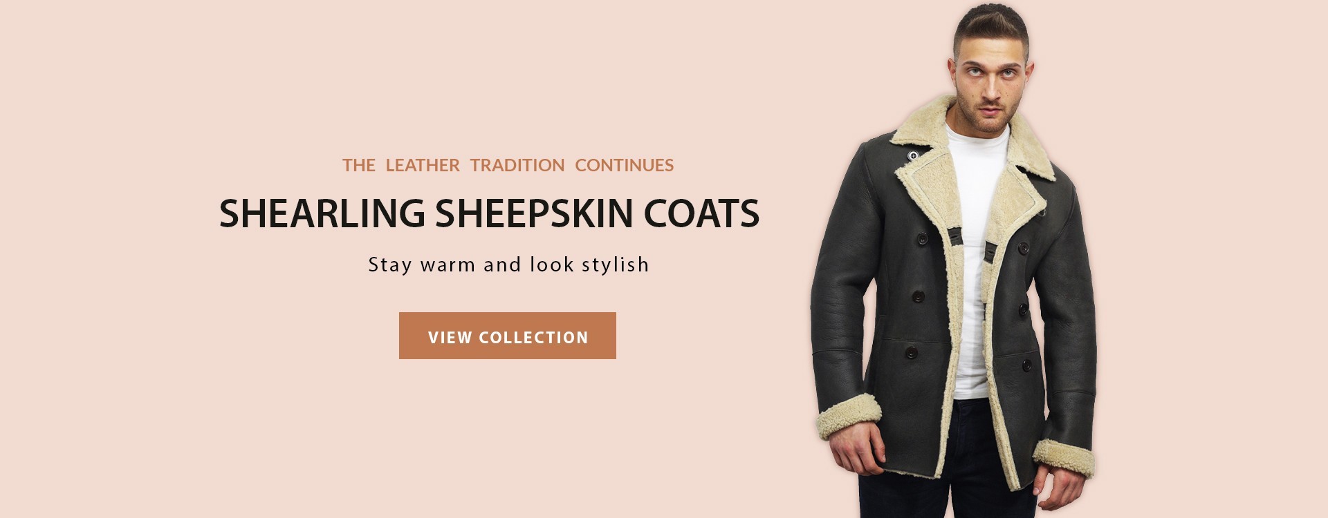 Mens leather shearling sheepskin coat