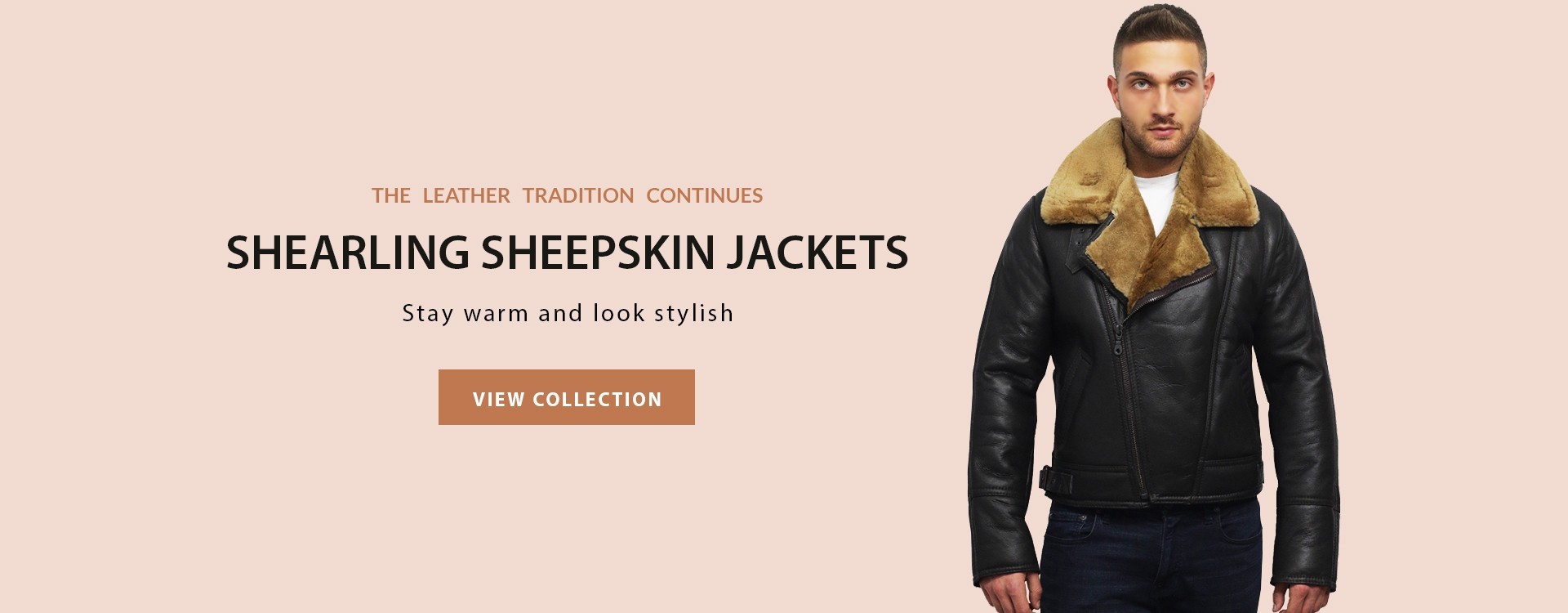 Mens leather shearling sheepskin jacket