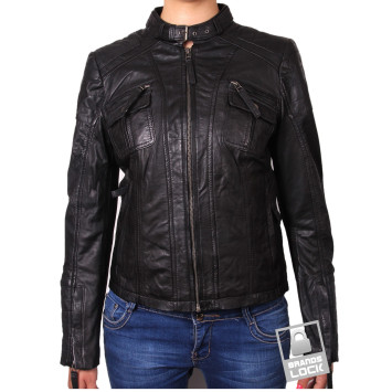 Women Black Leather Biker Jacket _ Jessie