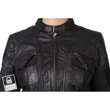 Ladies Black Leather Biker Jacket _ Tamana