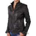 Women Croc Black Leather Biker Jacket - Ciara
