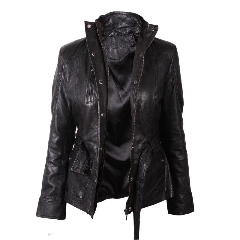 Women Black Leather Biker Jacket - Silic - Brandslock