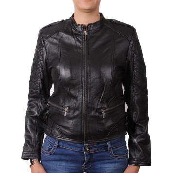 Ladies Black Leather Biker Jacket - Madisson