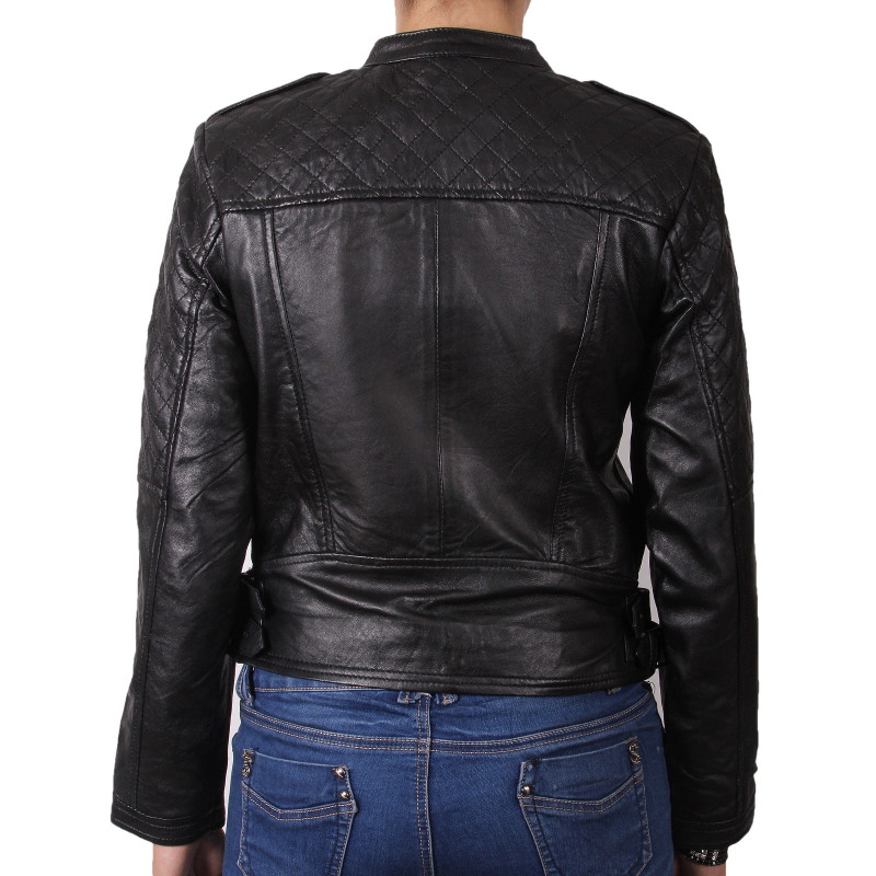 Women Black Leather Biker Jacket - Madisson - Brandslock