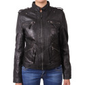 Women Black Nappa Leather Biker Rock Jacket Vintage