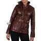 Ladies Brown Leather Biker Jacket - Silic