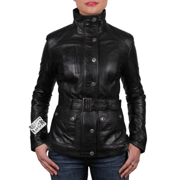 Women Black Leather Biker Jacket - Silic