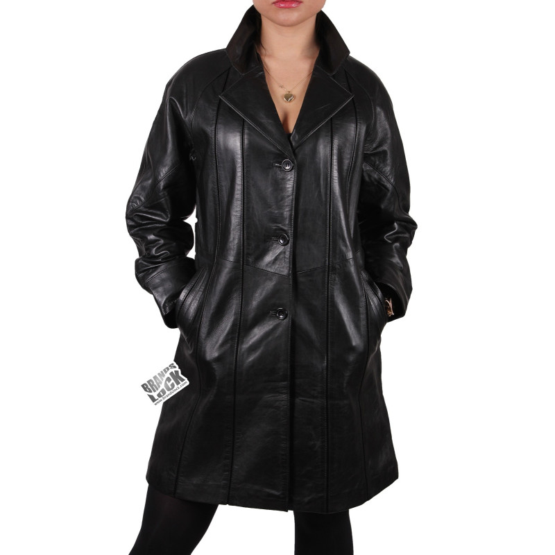Women Black Leather Long Jacket - Oakley