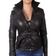Ladies Black Leather Long Jacket - Elfie