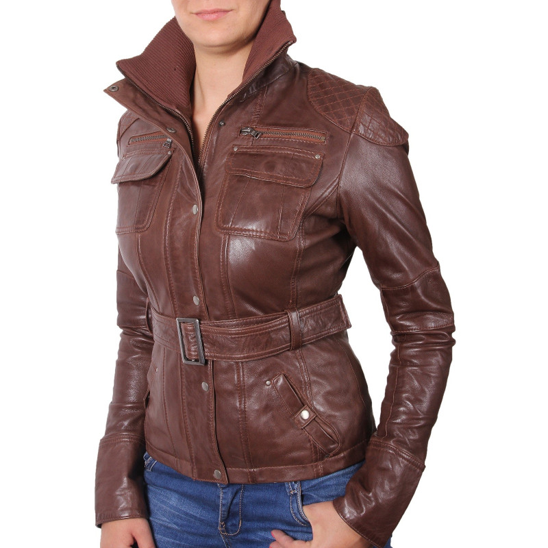 Ladies Brown Leather Jacket - Elfie - Brandslock
