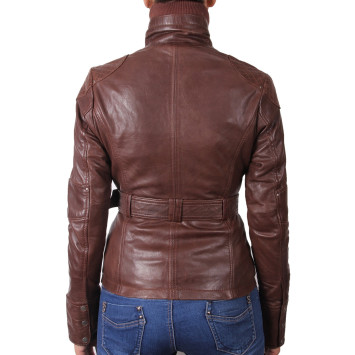 Ladies Brown Leather Jacket - Elfie