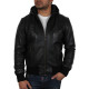 Men’s Burgundy Leather Hooded Jacket - Troy