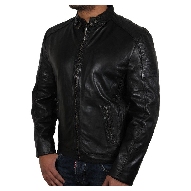 Men's Black Leather Biker Jacket - Eastwood