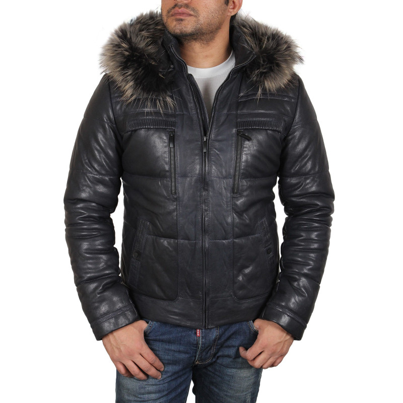 Men’s Brown Leather Puffer Jacket - Thunder