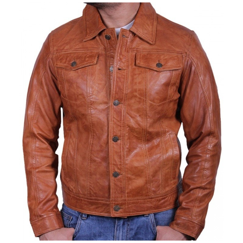 Men's Tan Leather Jacket - Aaron
