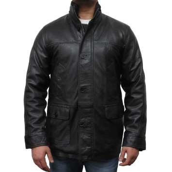 Men's Black Leather Biker Jacket - Mathew