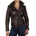 Womens Brown Biker Leather Jacket - Carol 