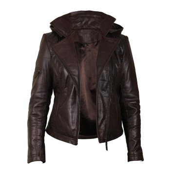 Womens  Black Biker Leather Jacket - Carol 