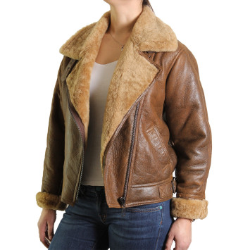 Leather Sheepskin Shearling Jacket Womens | B3 WW2 Aviator Flying Jacket