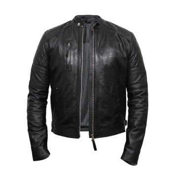Men's Leather Biker Jacket Black - Cary