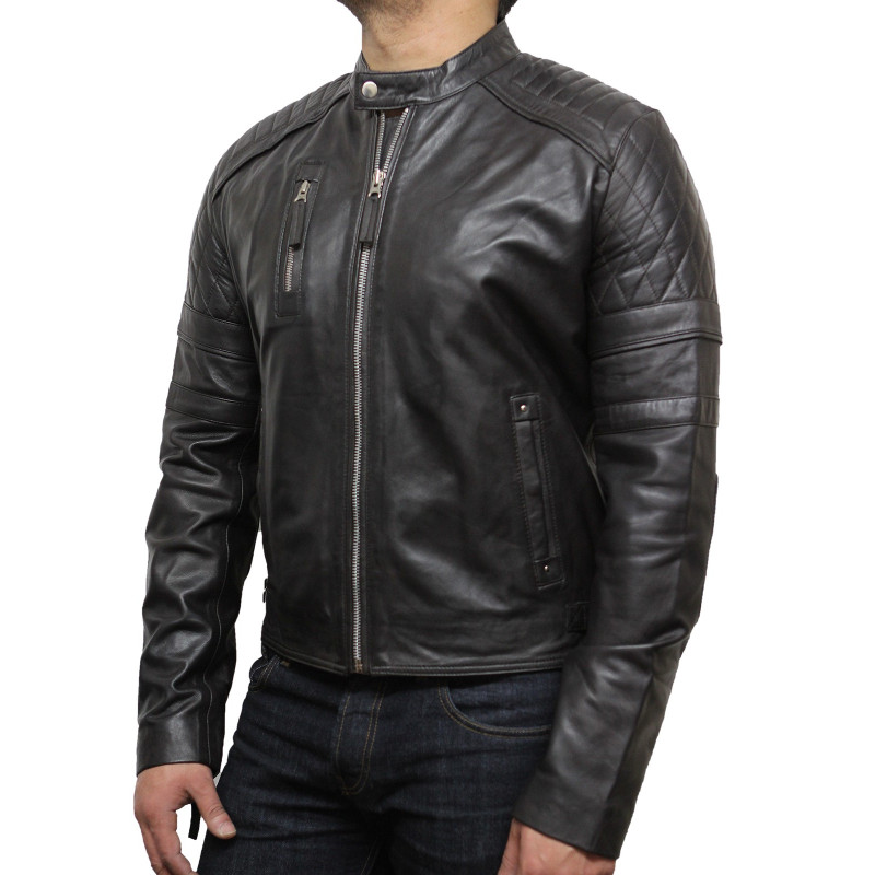 Men's Leather Biker Jacket Brown - Cary - Brandslock