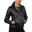 Women Black Leather Biker Jacket - Kristy