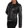 Ladies Black Leather Biker Jacket - Kristy
