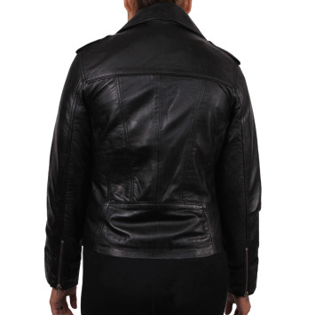 Ladies Black Leather Biker Jacket - Kristy