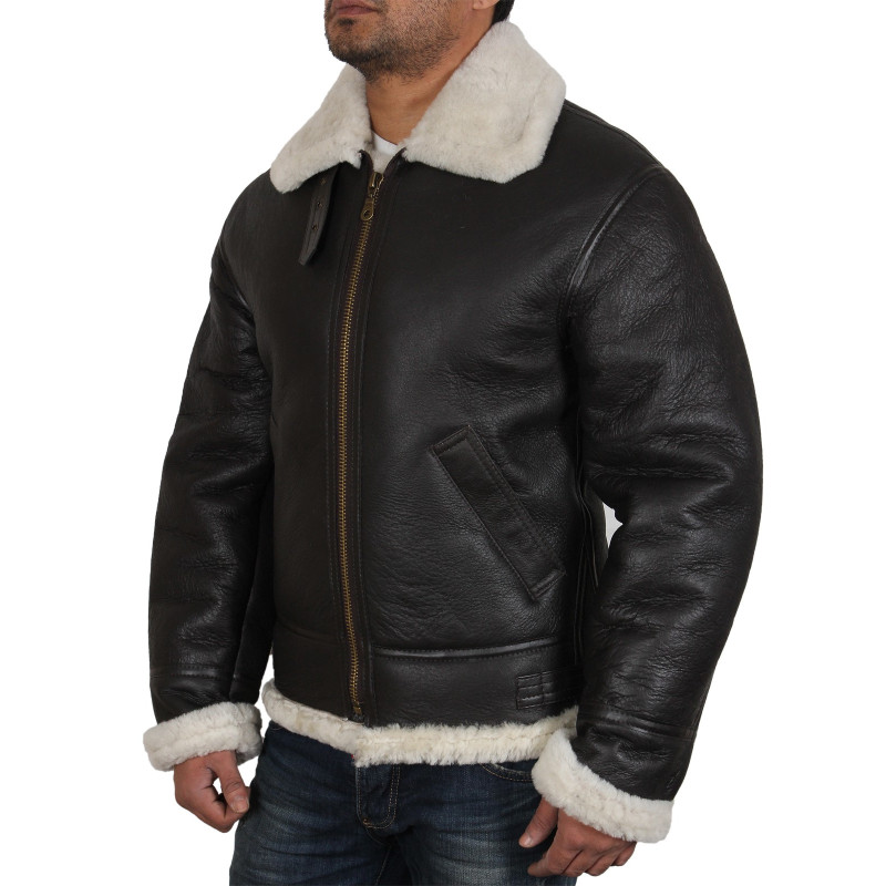 Men's Aviator Real Shearling Sheepskin Leather Flying Jacket