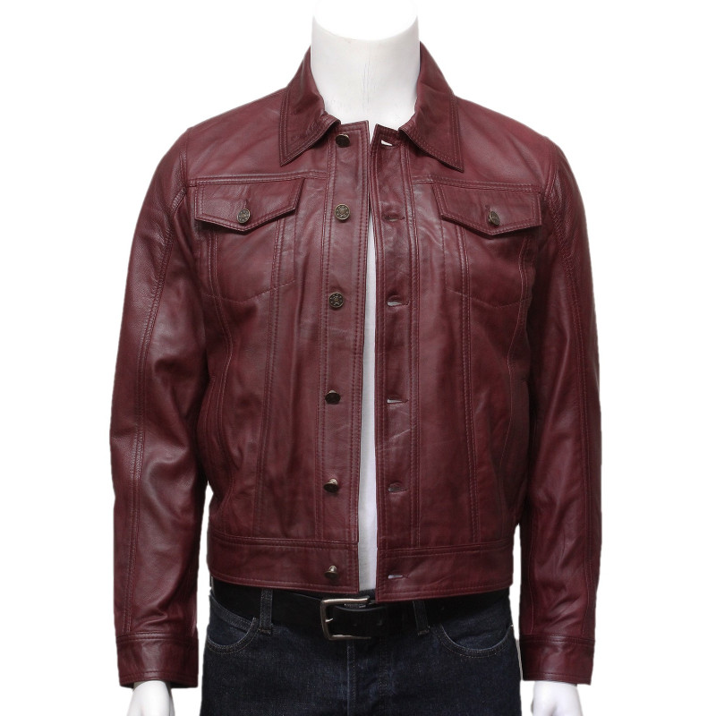 Mens Burgundy Leather Stylish Biker jacket Coat-Aaron