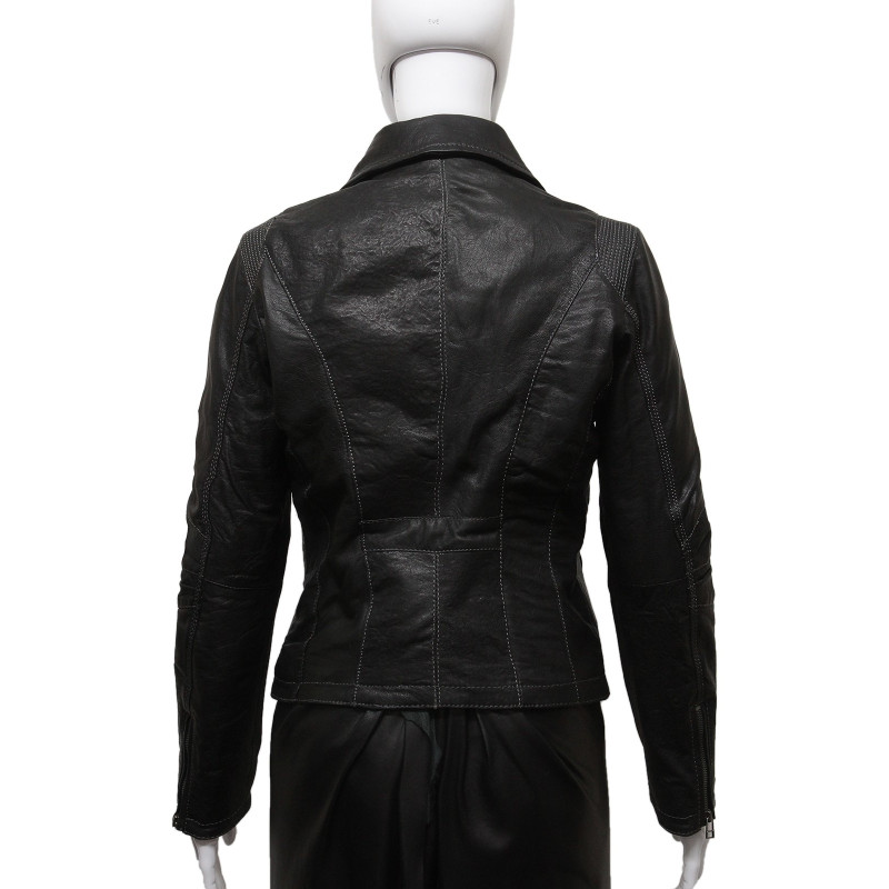 Women's Stylish Black Real Leather Biker Jacket -Lena - Brandslock