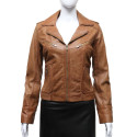 Ladies Women's Tan Vintage Real Leather Biker Jacket-Hannah
