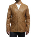 Men's Tan Leather Blazer Jacket - Andre