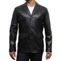 Men's Black Leather Blazer Jacket - Andre
