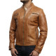 Men's Tan Leather Biker Jacket Iconic Style- Bryan