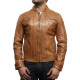 Men's Tan Leather Biker Jacket Iconic Style- Bryan