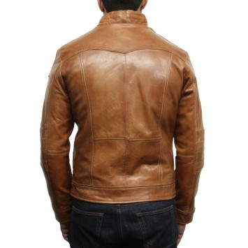 Men's Tan  Leather Biker Jacket Iconic Style- Bryan