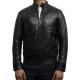 Mens Black Leather Biker Jacket Crinkle Retro - Derek