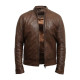 Mens Brown Leather Biker Jacket Crinkle Retro - Derek