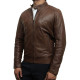 Mens Brown Leather Biker Jacket Crinkle Retro - Derek