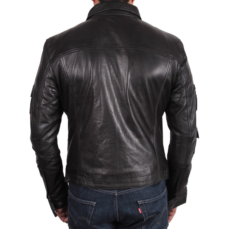 Men's Black Leather Jacket - Hazard