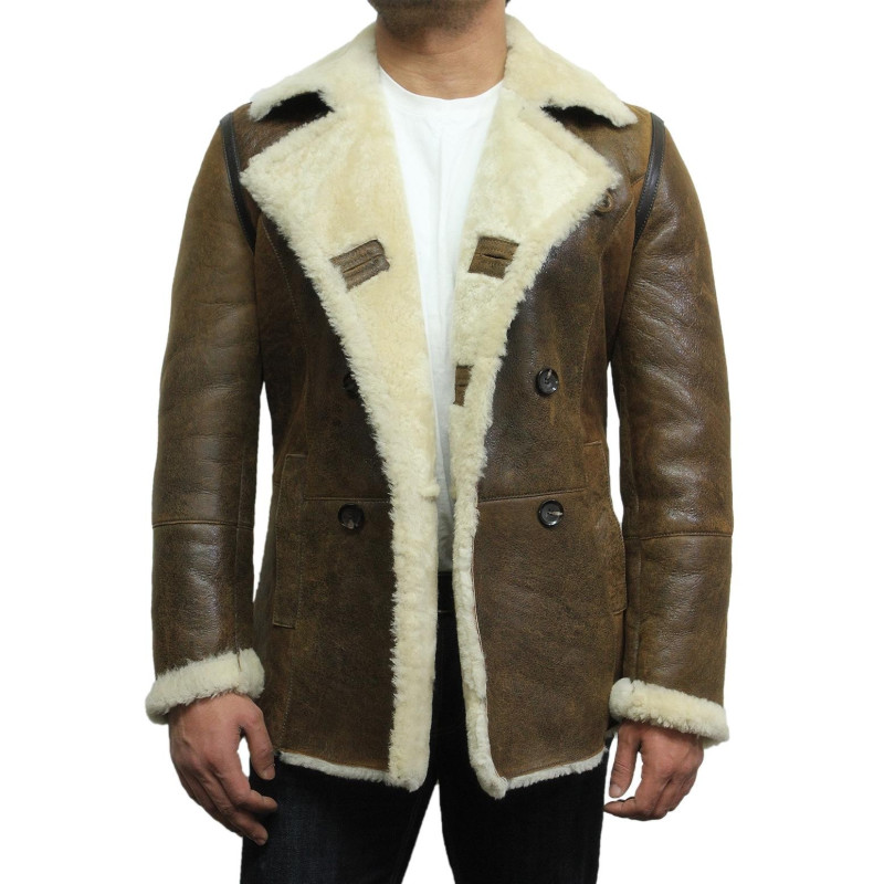 Men's shearling sheepskin jacket Vintage Brown - Rambo