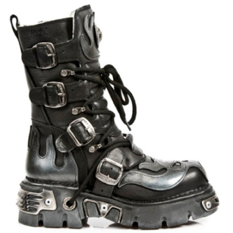 Mens new rock metallic boots m107, Mens new rock leather biker boots