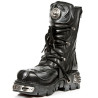 New Rock Black Leather Biker Metallic Boots - M107-S2