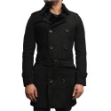 Mens Shearling Sheepskin Leather Double Breasted Duffle Coat 