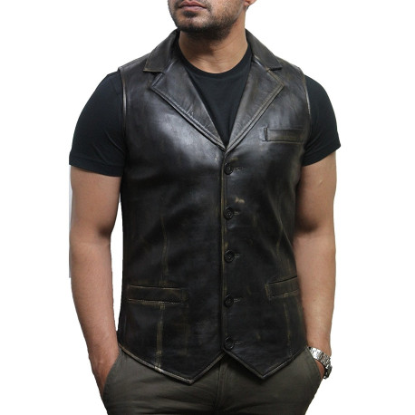 Men's Vintage Rub Off Smart Leather Waistcoat Designer Fit-Ansel